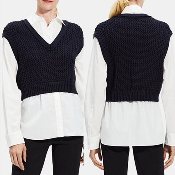 Theory $495 woven rope vest combo with poplin shirt twofer - Picture 4 of 10